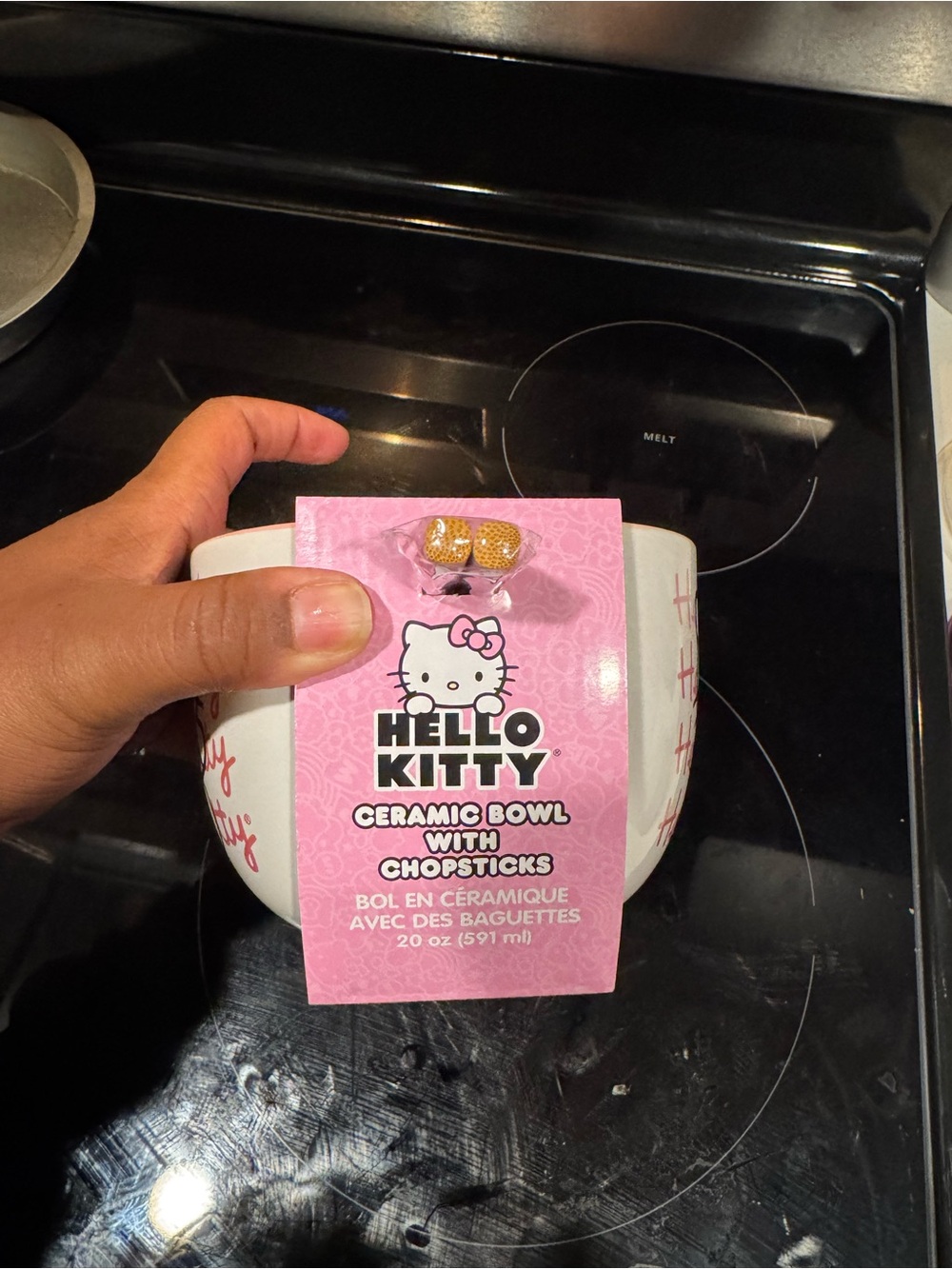 Hello Kitty Pink & White Ceramic Bowl with Chopsticks